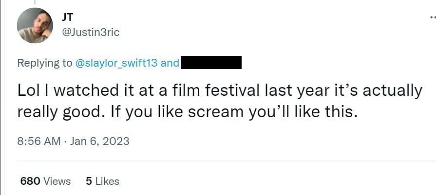 A comment praising the movie (Image via Twitter/ @Justin3ric)