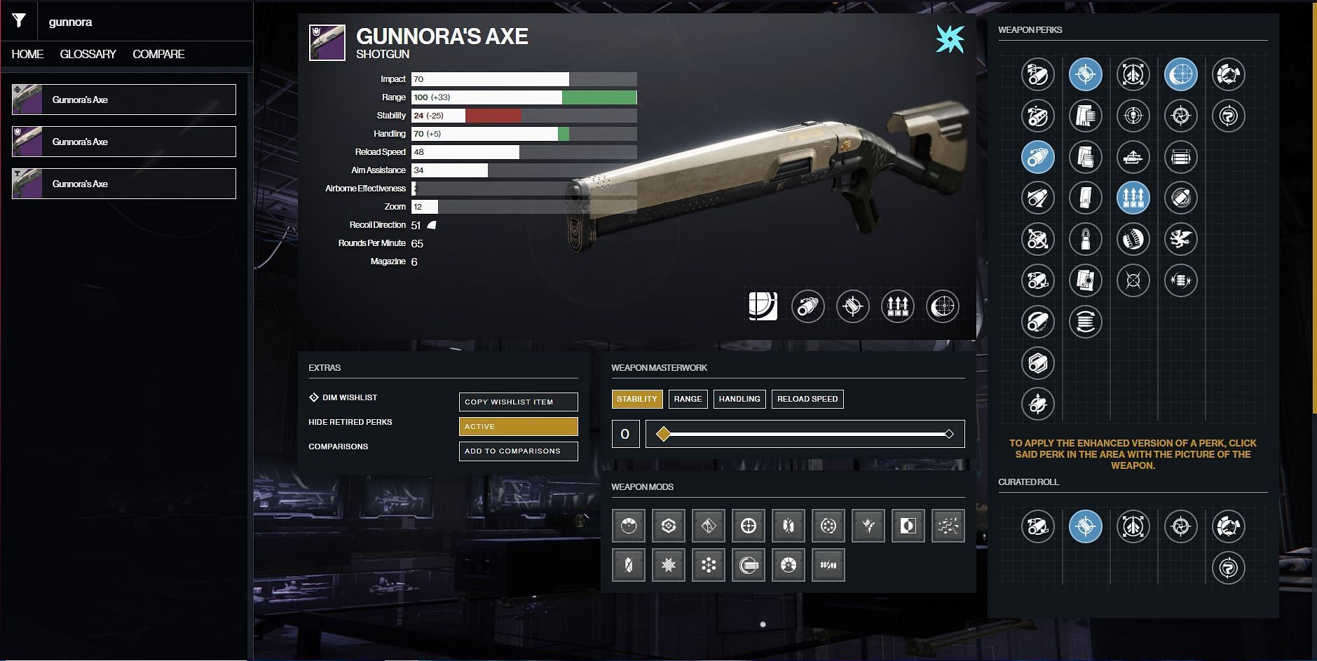 Gunnora&#039;s Axe PvP god roll (Image via Destiny 2 Gunsmith)
