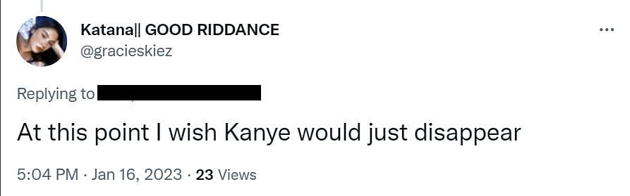 A user criticizing Kanye (Image via Twitter/ @gracieskiez)