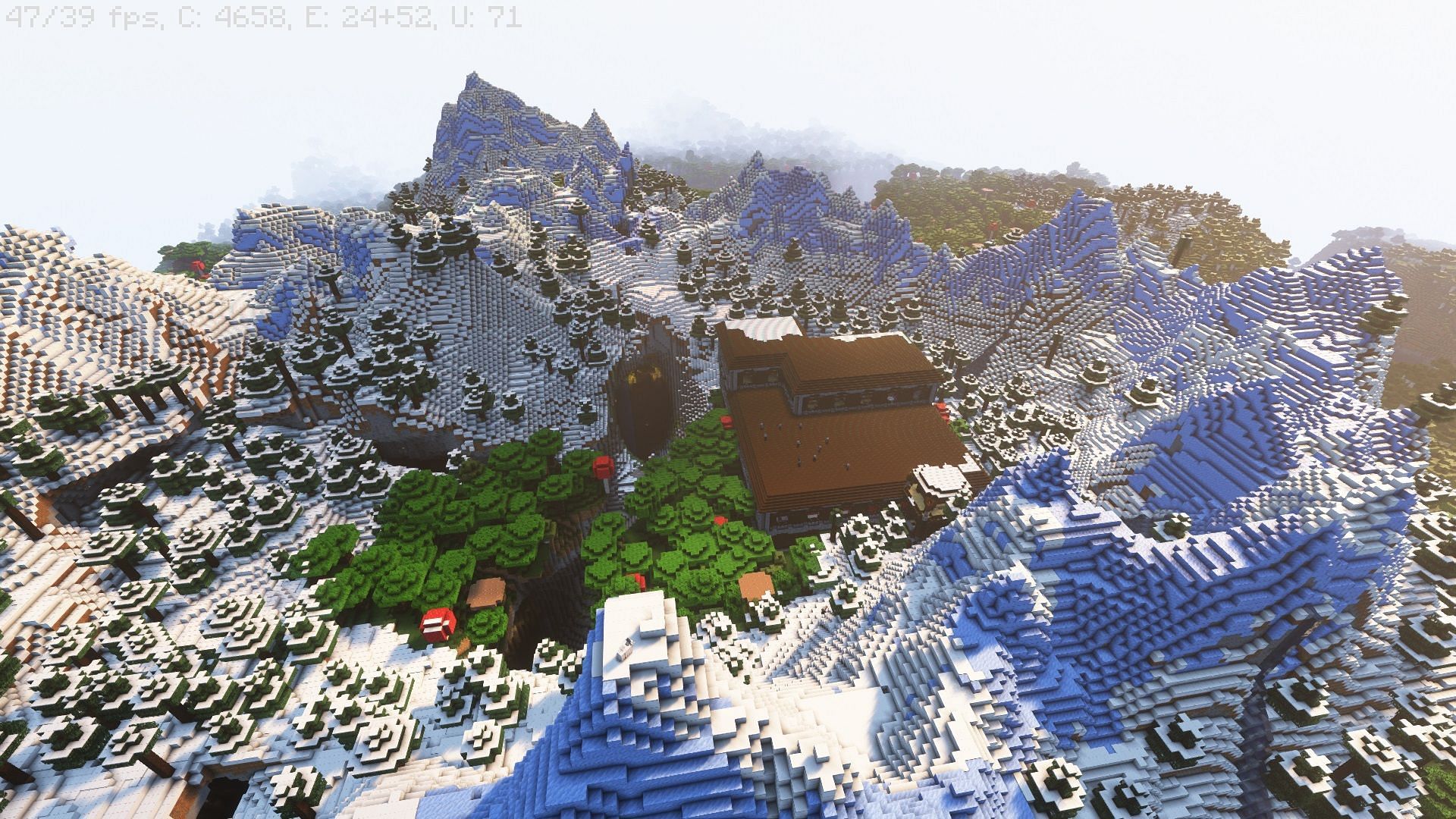 An outpost and mansion at spawn (Image via Mojang)