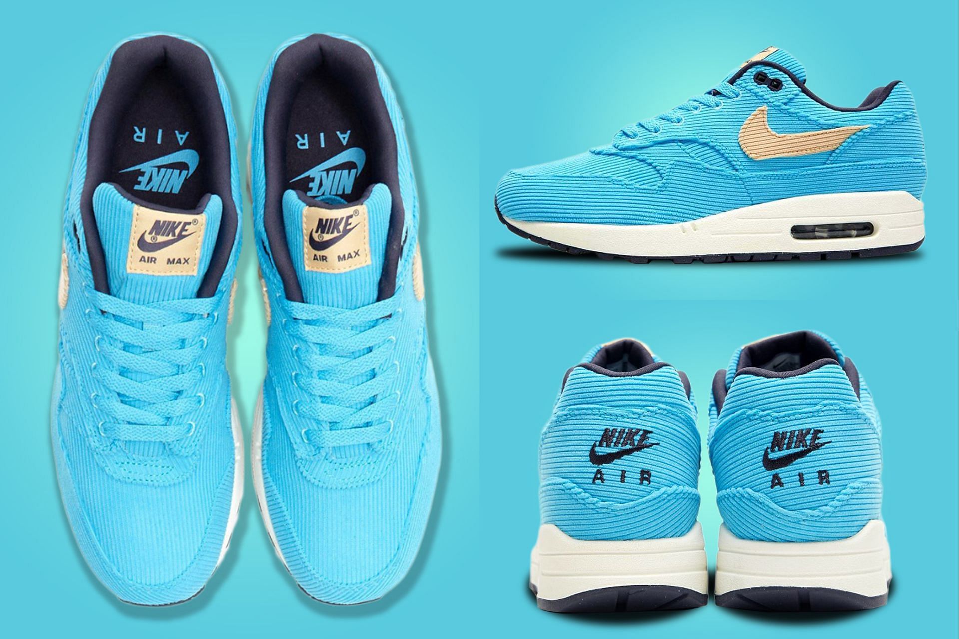 Here&#039;s a detailed view at the upcoming Air Max 1 Baltic Blue shoes (Image via Sportskeeda)