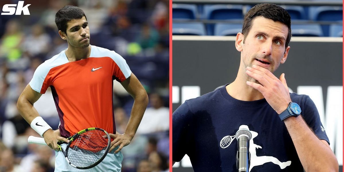 Carlos Alcaraz (L) and Novak Djokovic