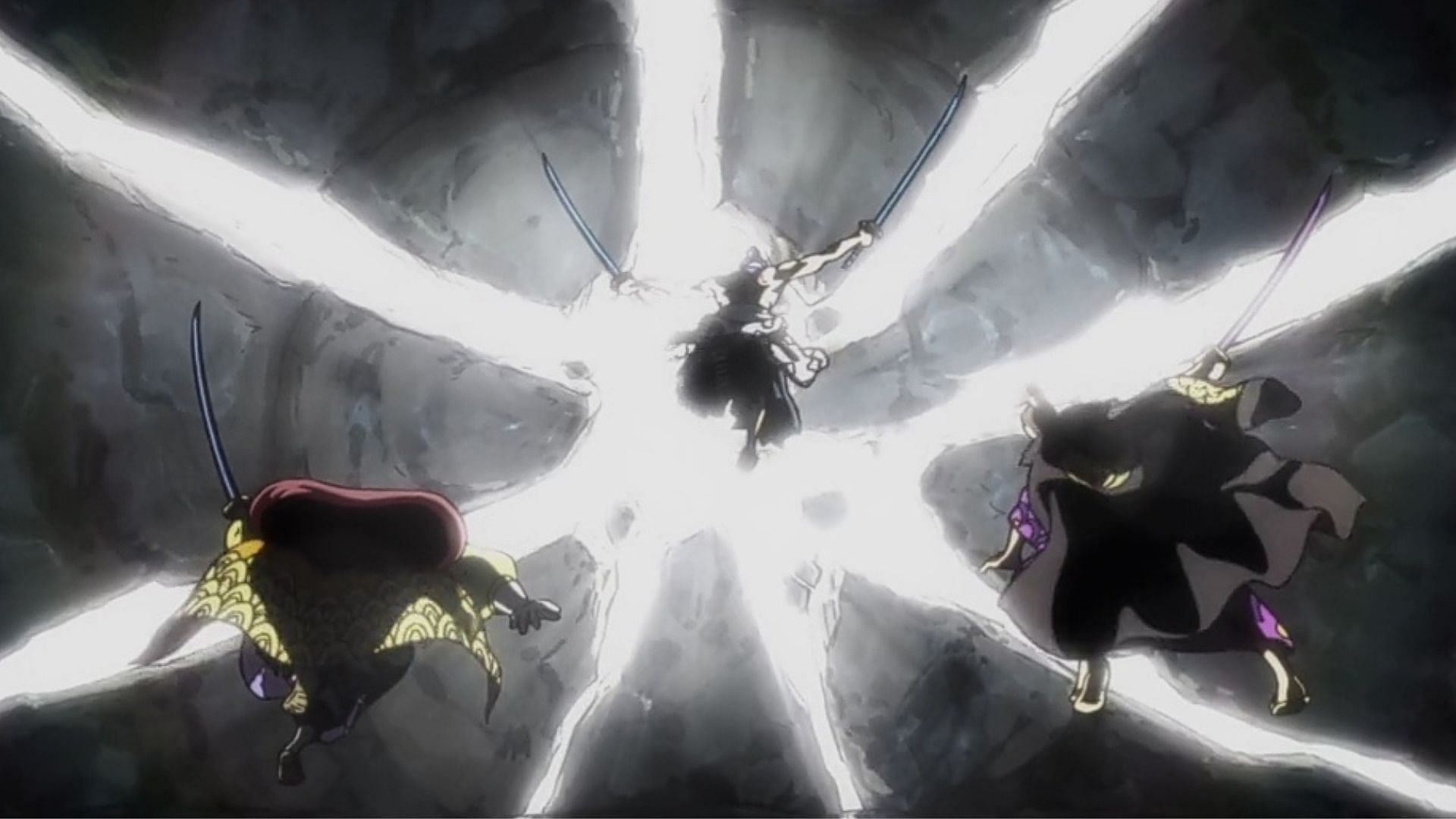 The the Daimyos break out of the cave in One Piece episode 1048 (Image via Toei Animation)