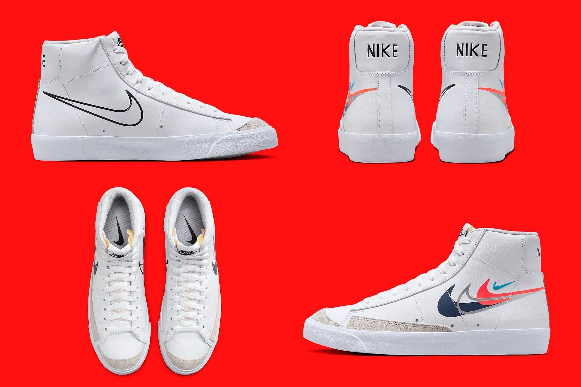 The upcoming Nike Blazer Mid &#039;77 sneakers pay homage to the Carolyn Davidson-designed swoosh logo (Image via Sportskeeda)