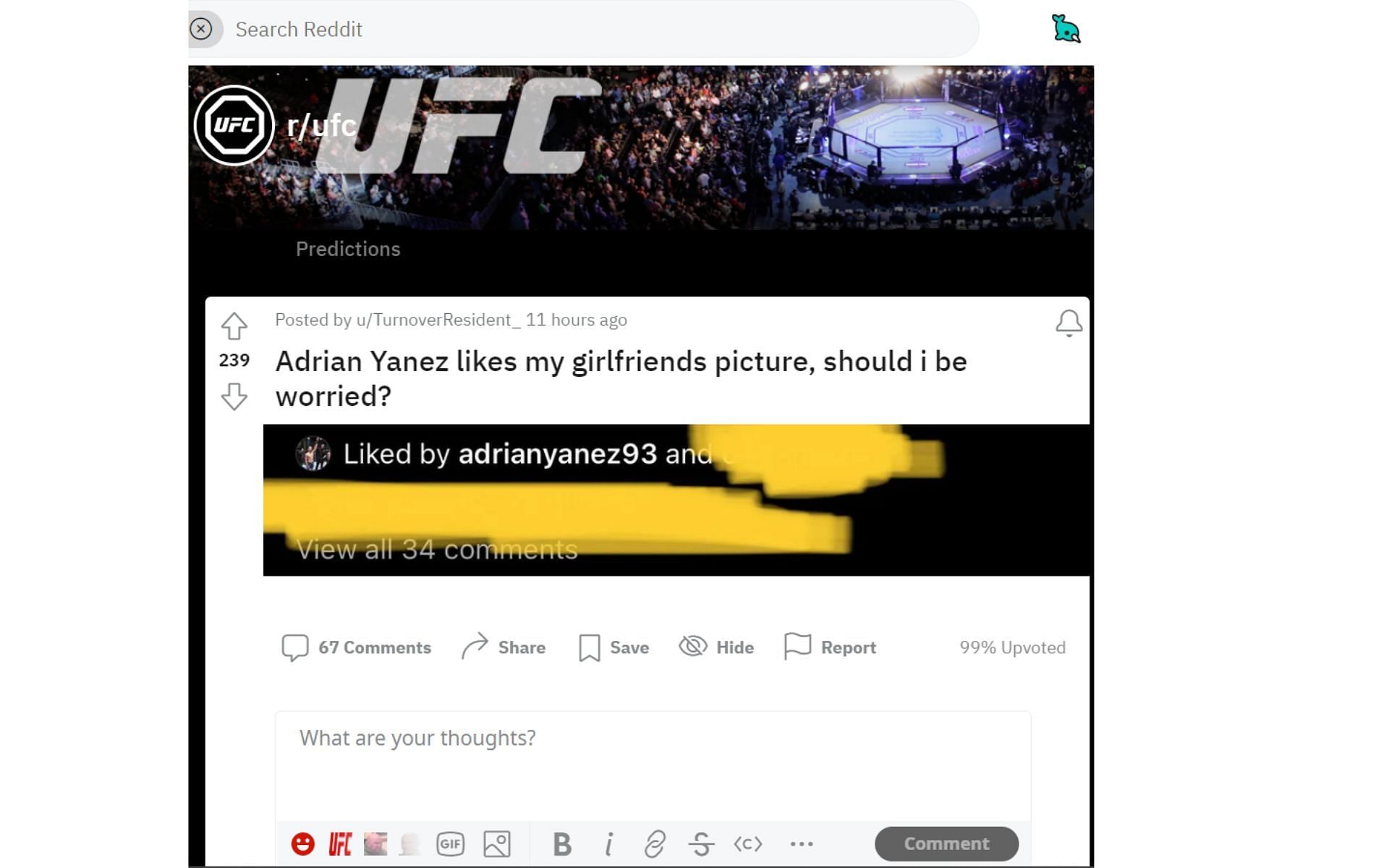 Worried fan takes to Reddit after surging UFC bantamweight likes a picture of his girlfriend