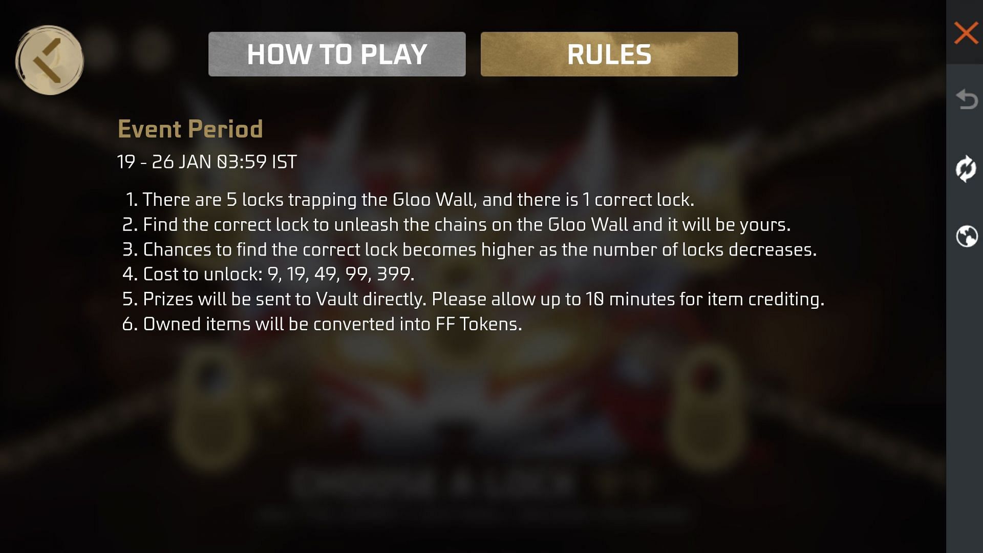 The cost of making the spins will gradually increase upto 399 diamonds (Image via Garena)