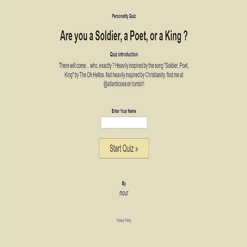 Are you a soldier, poet or king quiz (Snip from uQuiz)