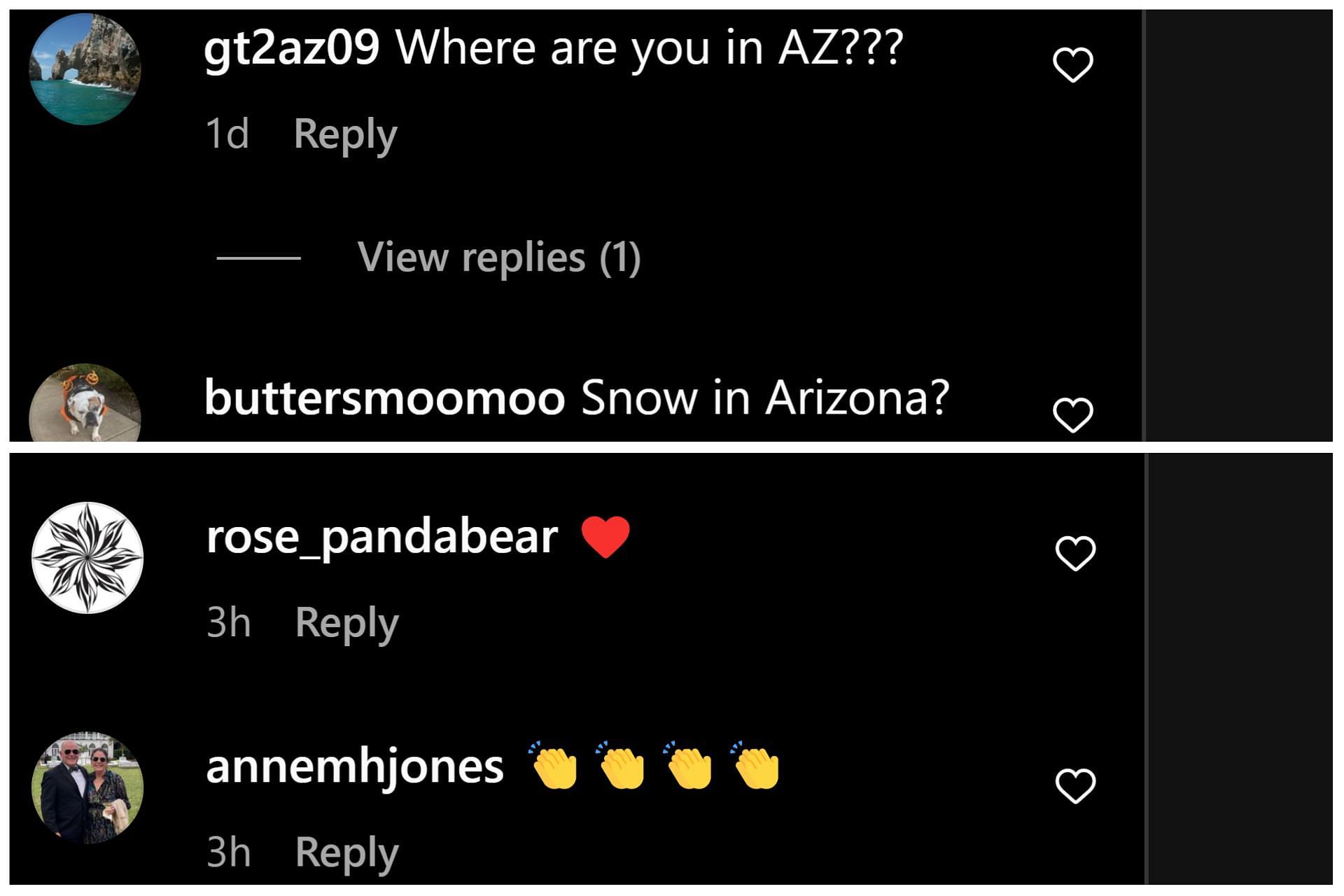 Fans are surprised by the snow in Arizona. [Image via Instagram/@m_phelps00]