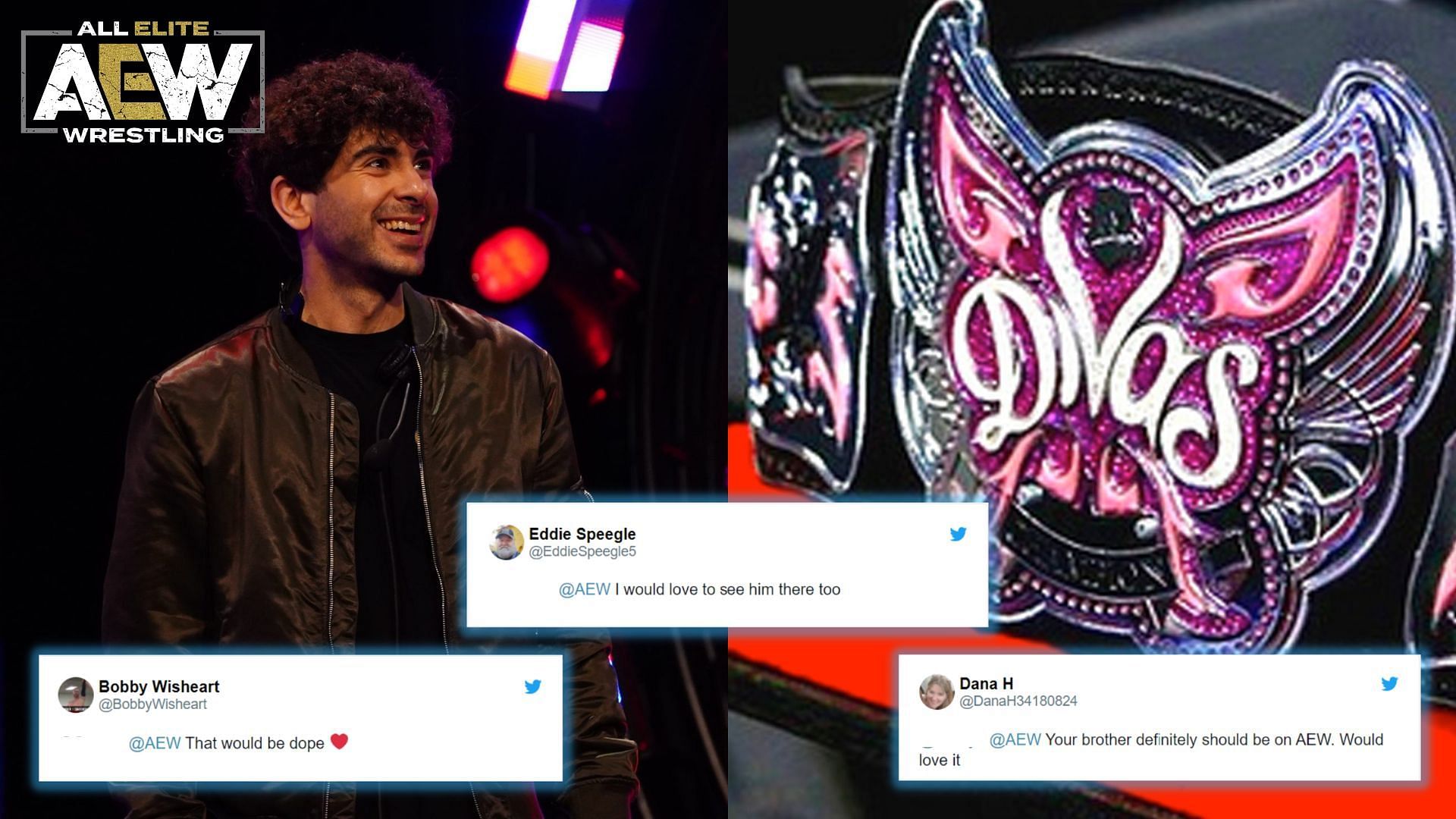 Tony Khan (left), WWE Divas Championship Belt (Right)