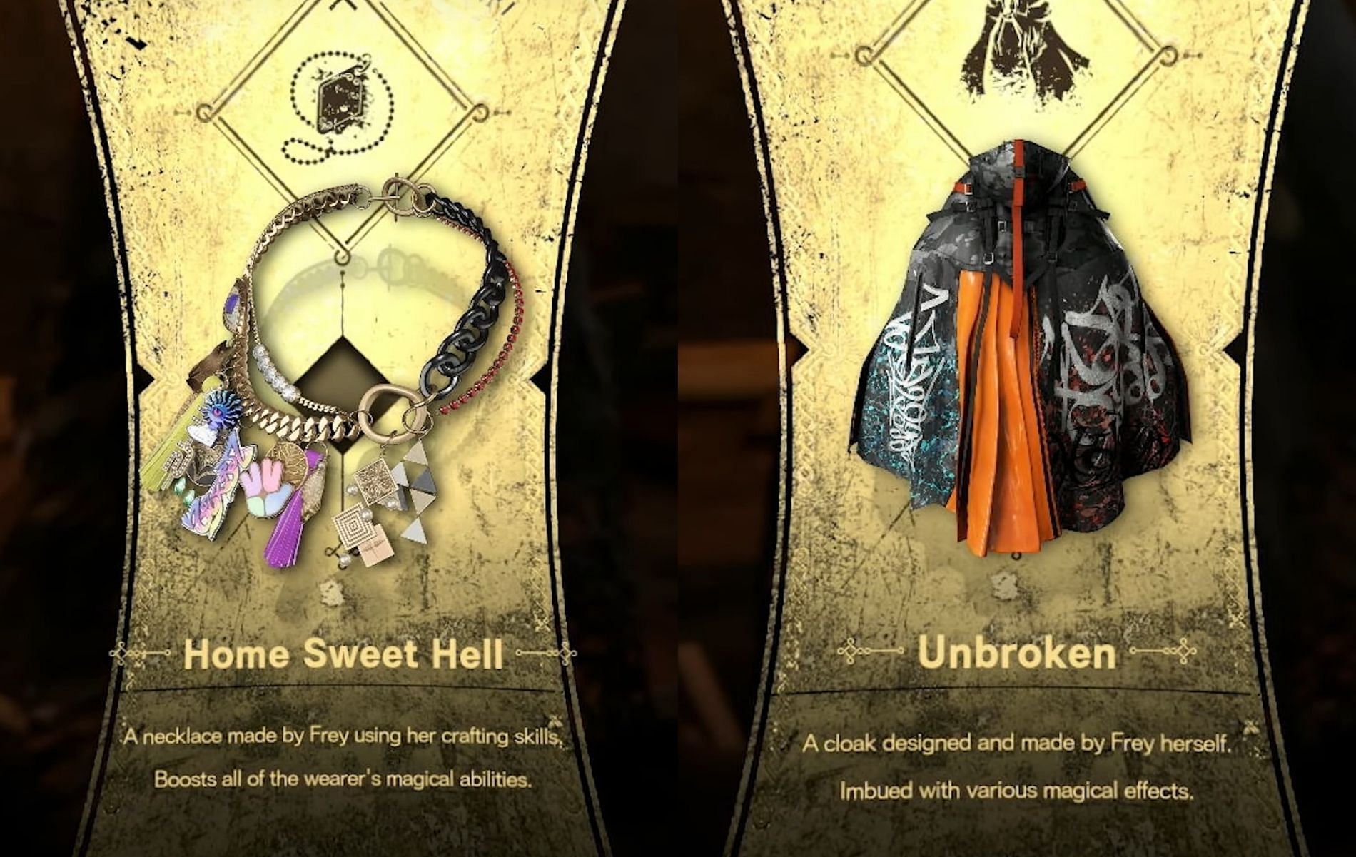 Obtaining the Home Sweet Hell Necklace and the Unbroken Cloak in Forspoken (image via Forspoken)