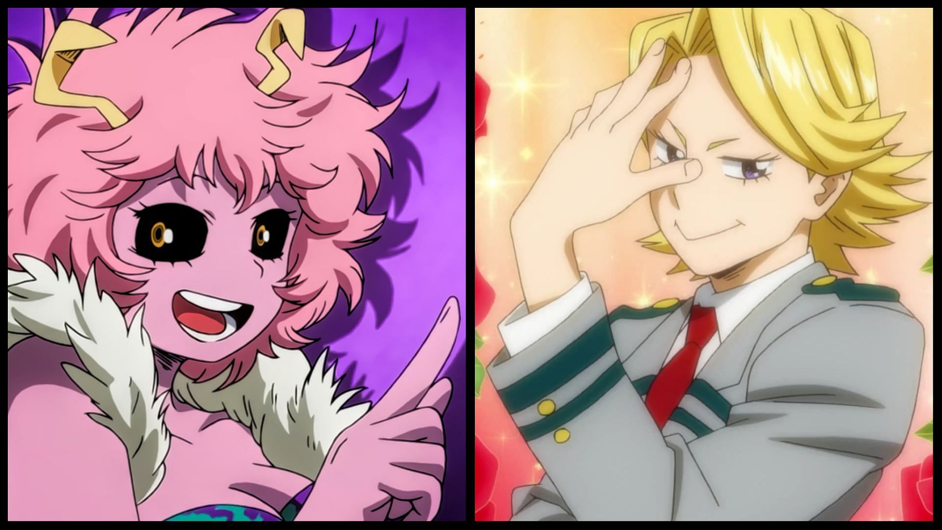 Mina Ashido (left) and Yuga Aoyama (right) as seen in the series&#039; anime (Image via Sportskeeda)