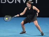 Ostapenko strikes the ball at the 2023 Adelaide International 1
