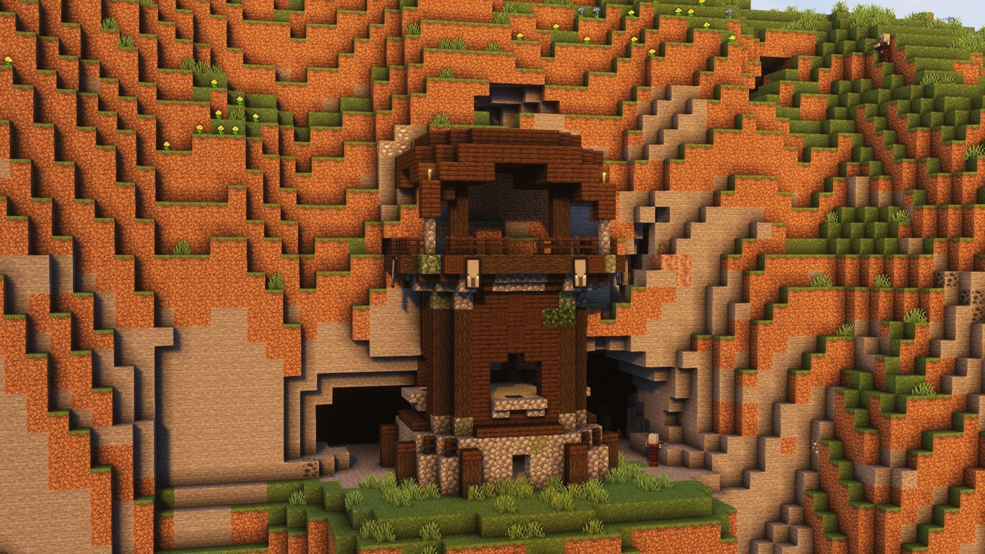 A pillager outpost guarding a cave entrance (Image via Mojang)