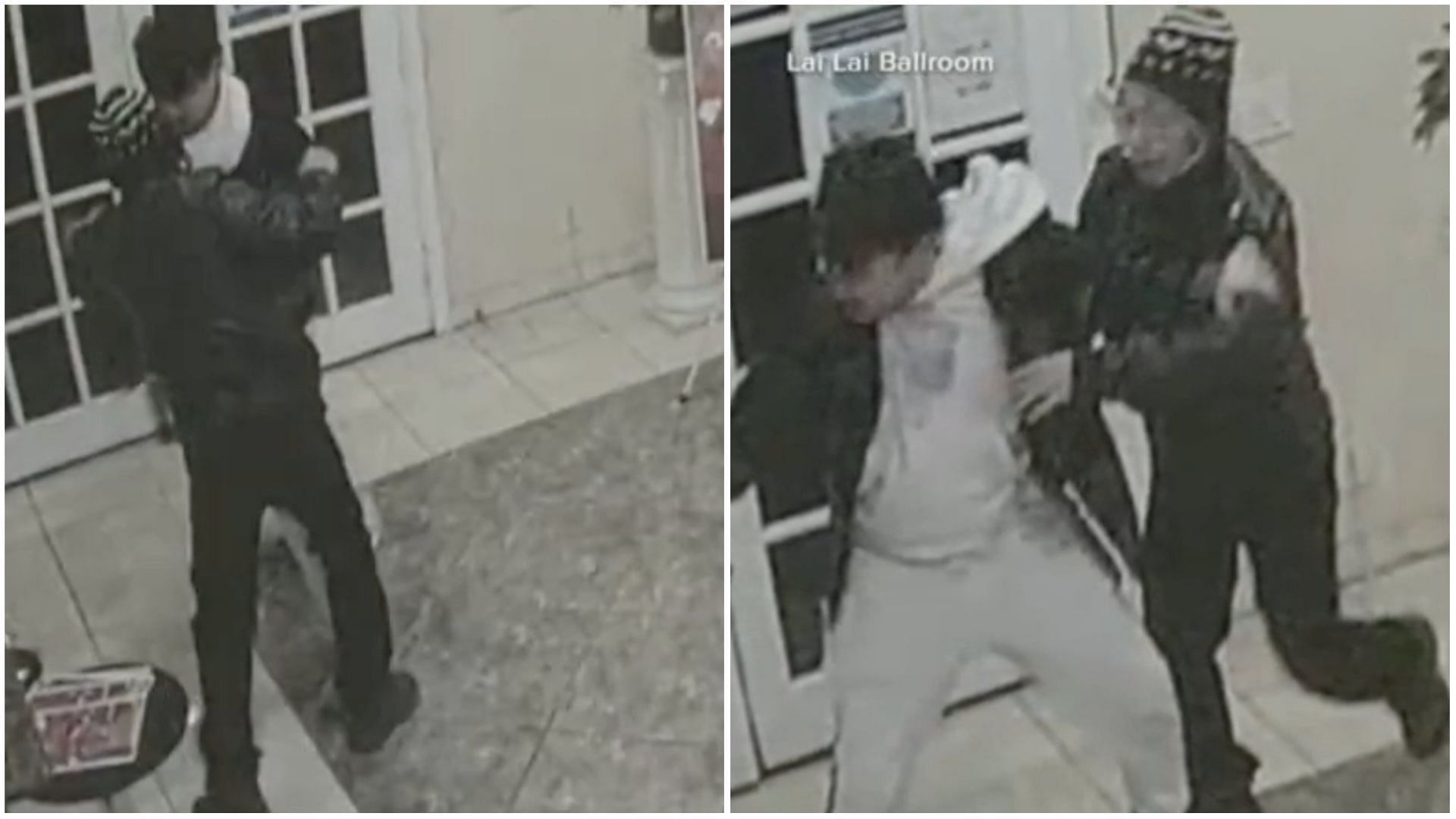 Surveillance video shows a community member disarming Huu Can Tran in a dance studio in Alhambra (Images via Lai Lai Ballroom) 