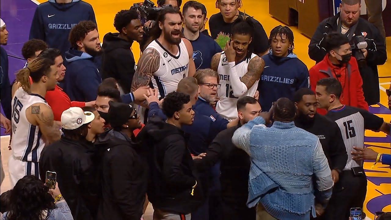 Memphis Grizzlies big man Steven Adams during the altercation between the Grizzlies and football Hall of Famer Shannon Sharpe during Friday