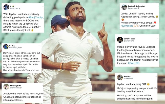 "Too good for Ranji" - Fans react as Saurashtra's Jaydev Unadkat takes first-over hat-trick, completes fifer in 12 balls against Delhi