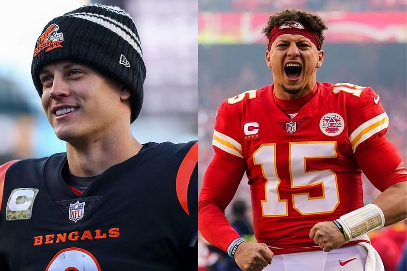 Joe Burrow of the Cincinnati Bengals hugs Patrick Mahomes of the