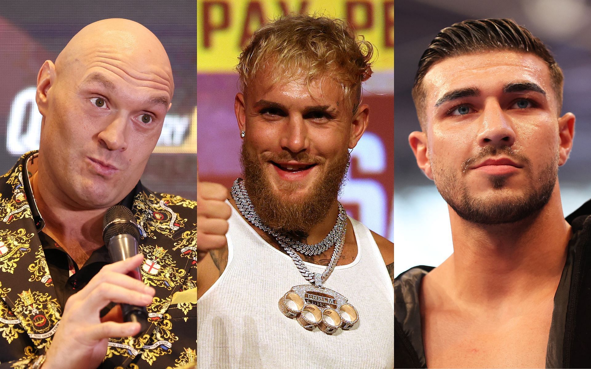 Tyson Fury (Left), Jake Paul (Middle), and Tommy Fury (Right)