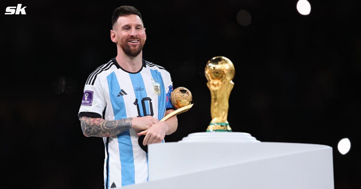 Lionel Messi celebrated with a fake FIFA World Cup trophy