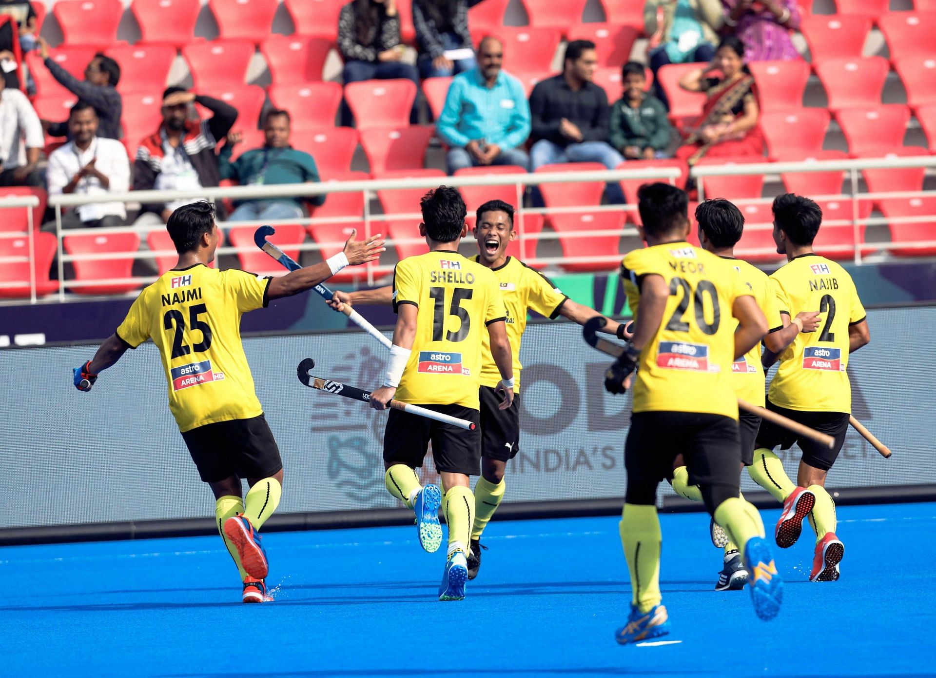 Malaysian team celebrating their win against Chile (Image Courtesy: Twitter/Hockey India)