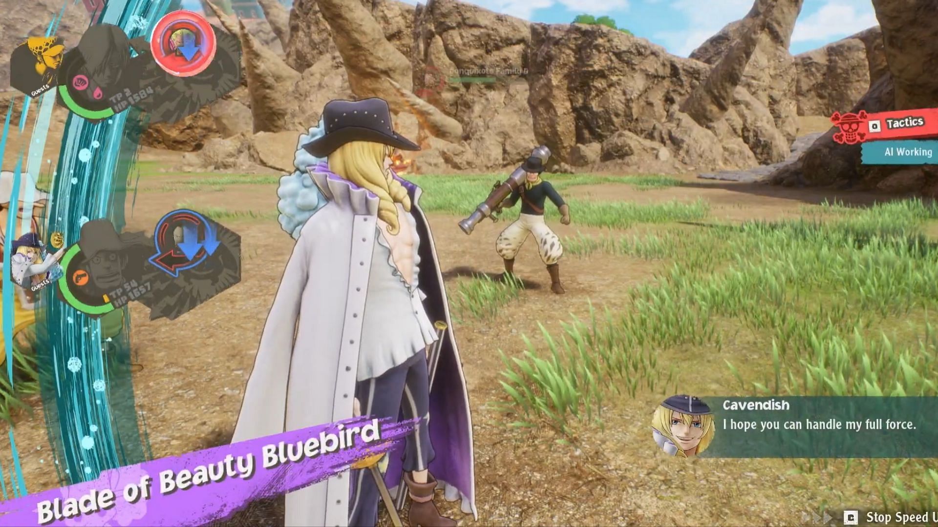 Use Canvendish&#039;s Blade of Beauty Bluebird attack. (Image via Bandai Namco)