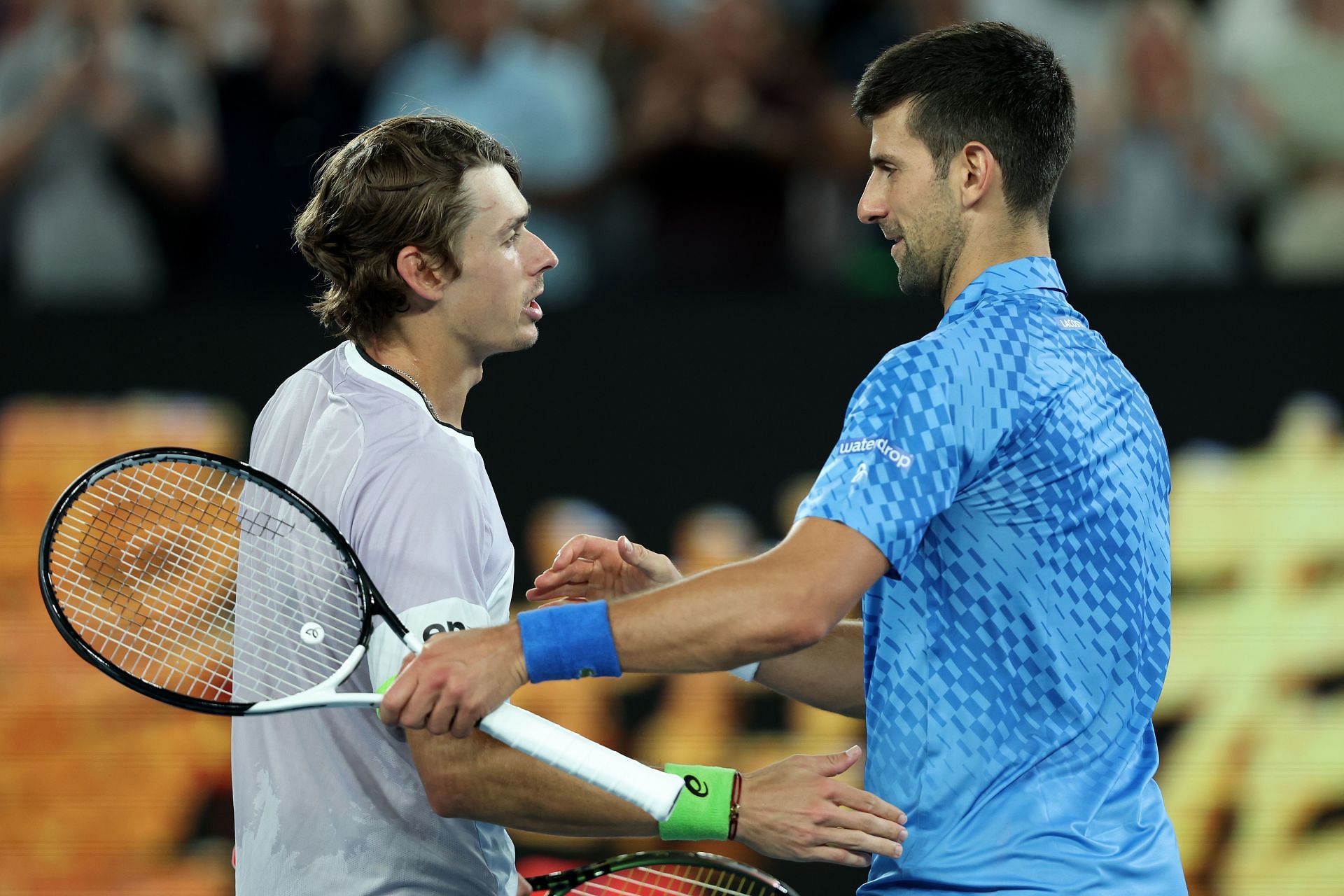 De Minaur and Djokovic at the 2023 Australian Open.