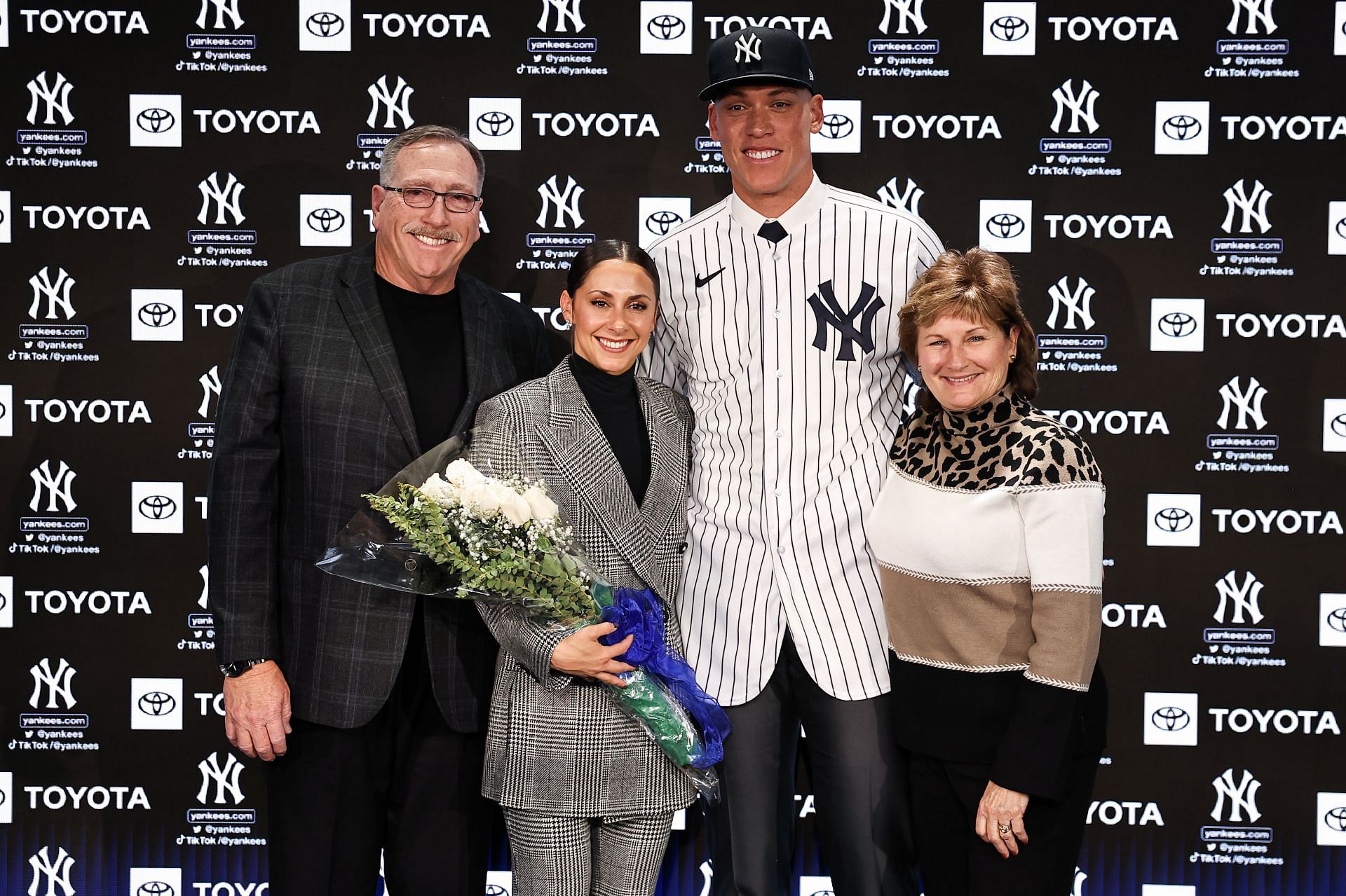 Aaron with his wife and parent at New York Yankees Press Conference.