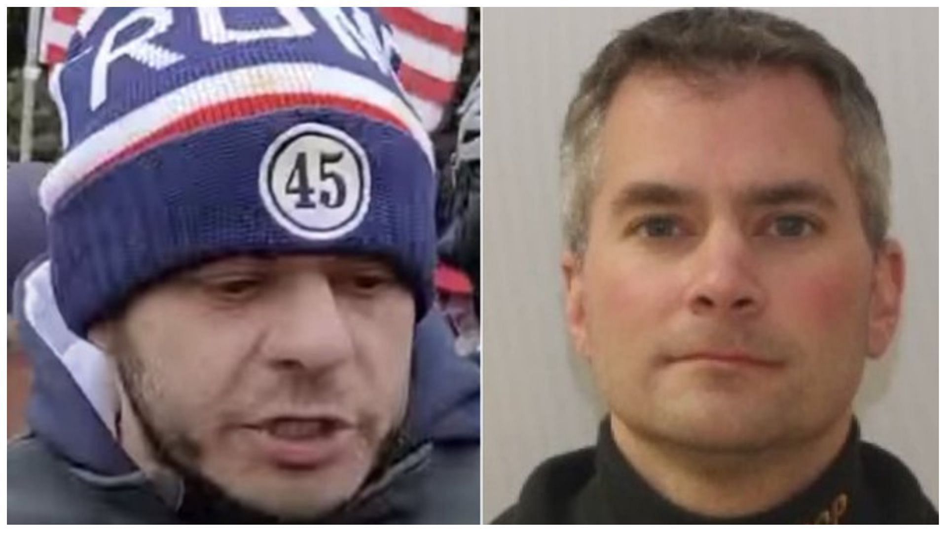Julian Khater (left) assaulted several police officers including Brian Sicknick (right) in the 2021 attack on the US Capitol Building, (Image via @JordanOnRecord/Twitter)