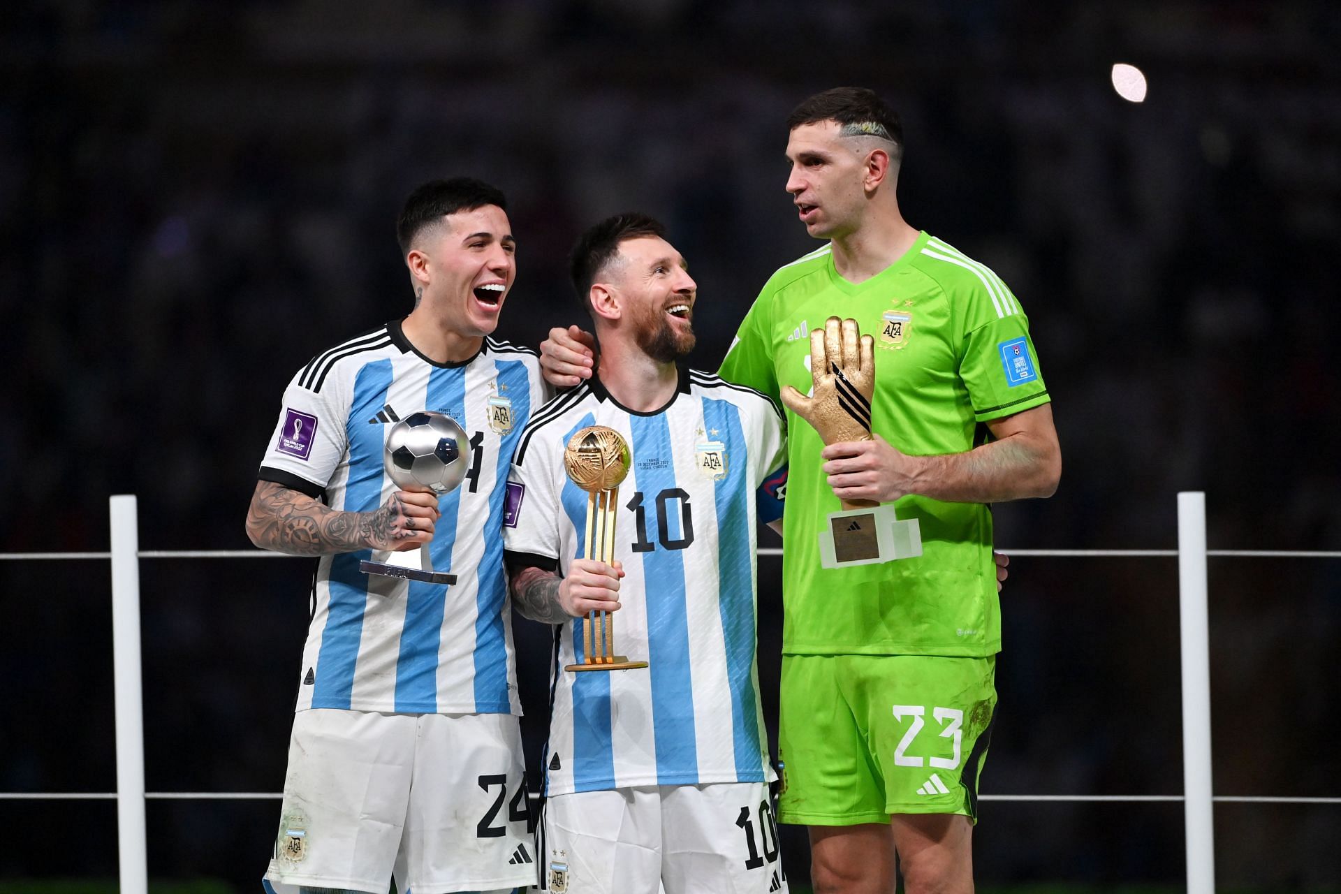 Emiliano Martinez (right) said that Messi was 99.9% of the Argentina team.