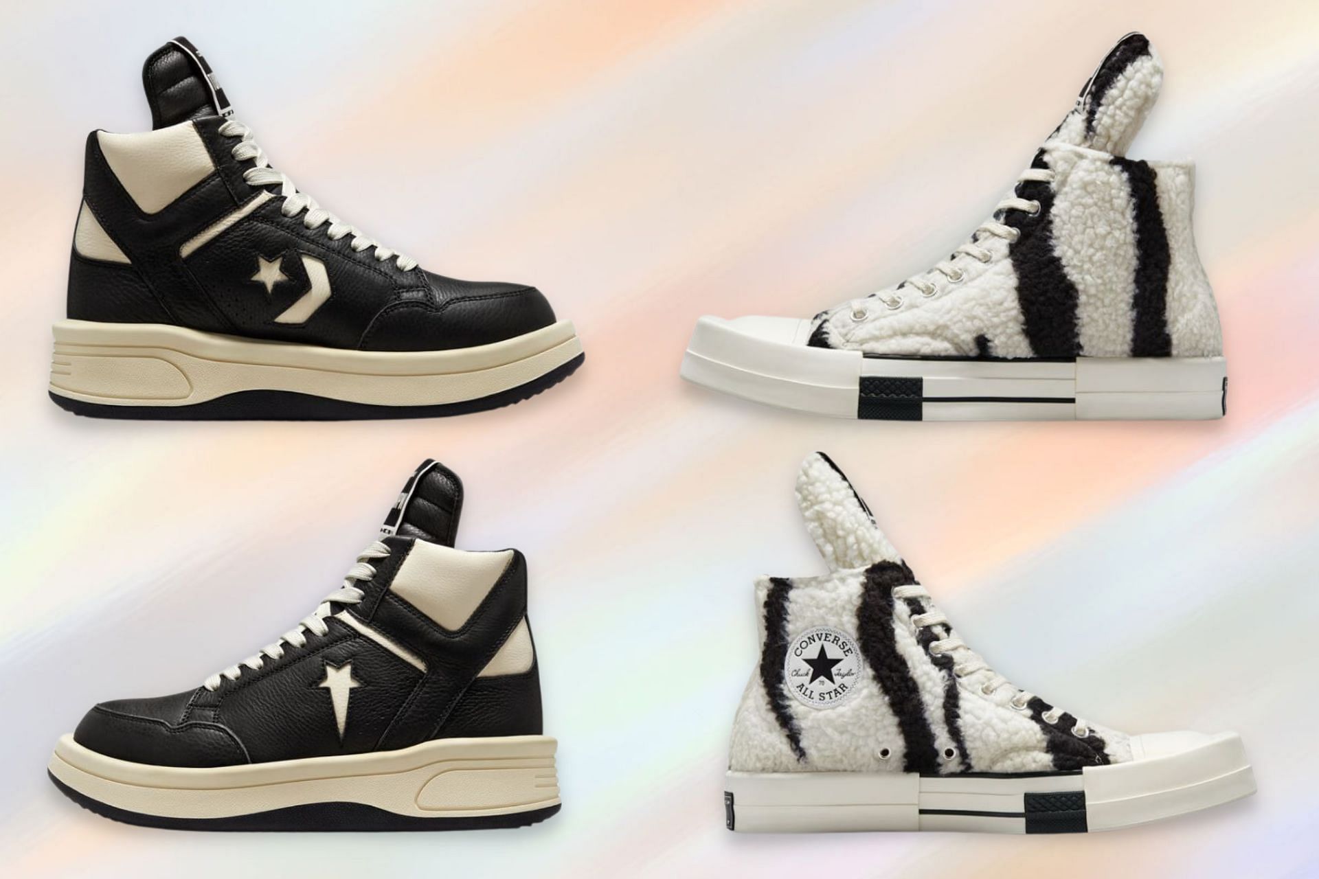 The upcoming Converse x Rick Owens DRKSHDW collection features Chuck 70 and Weapon sneaker model alongside two backpacks (Image via Sportskeeda)