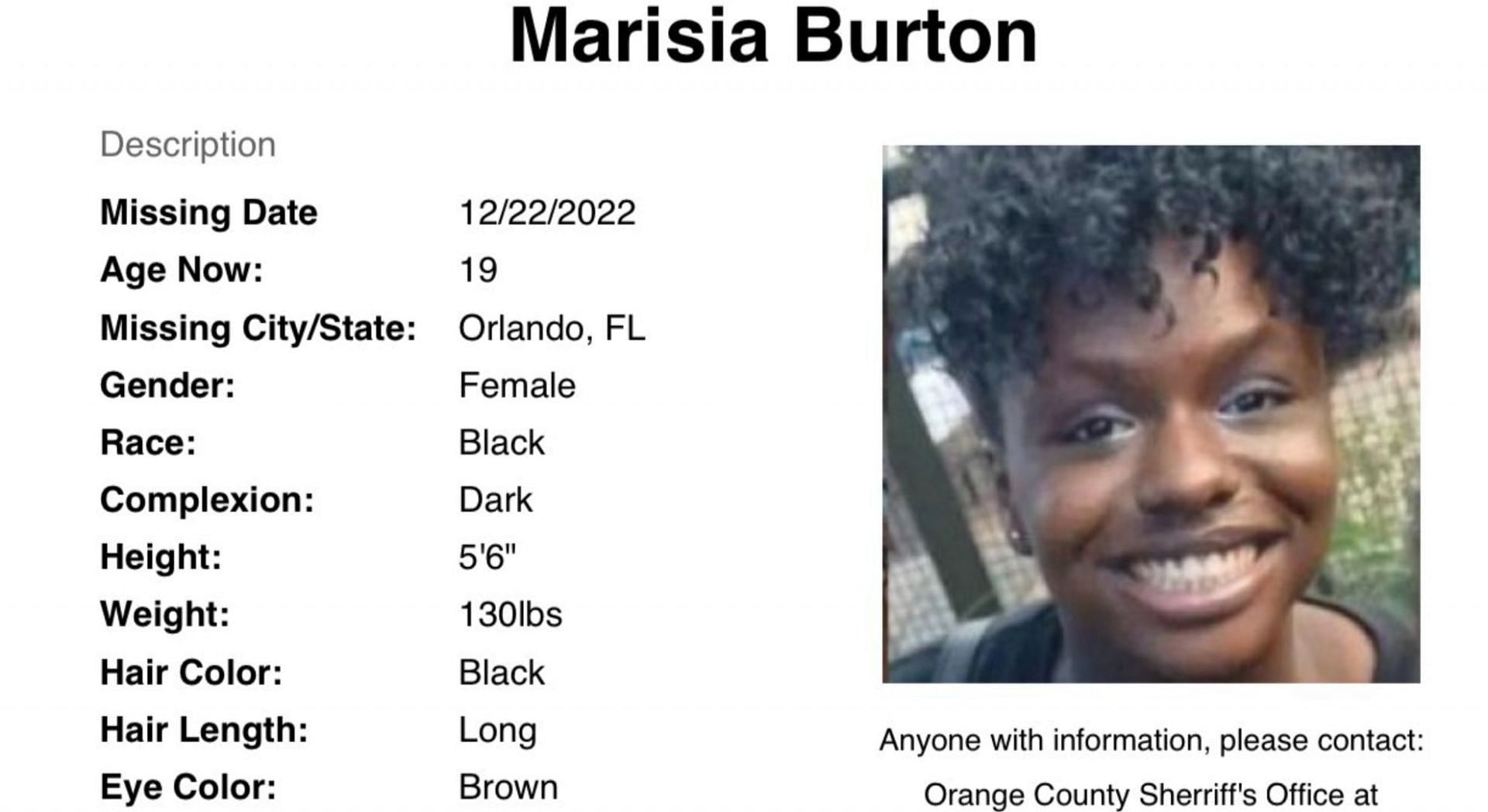 Marisia Burton was part of Disney&#039;s College Program (Image via Blk &amp; Missing FDN/Twitter)