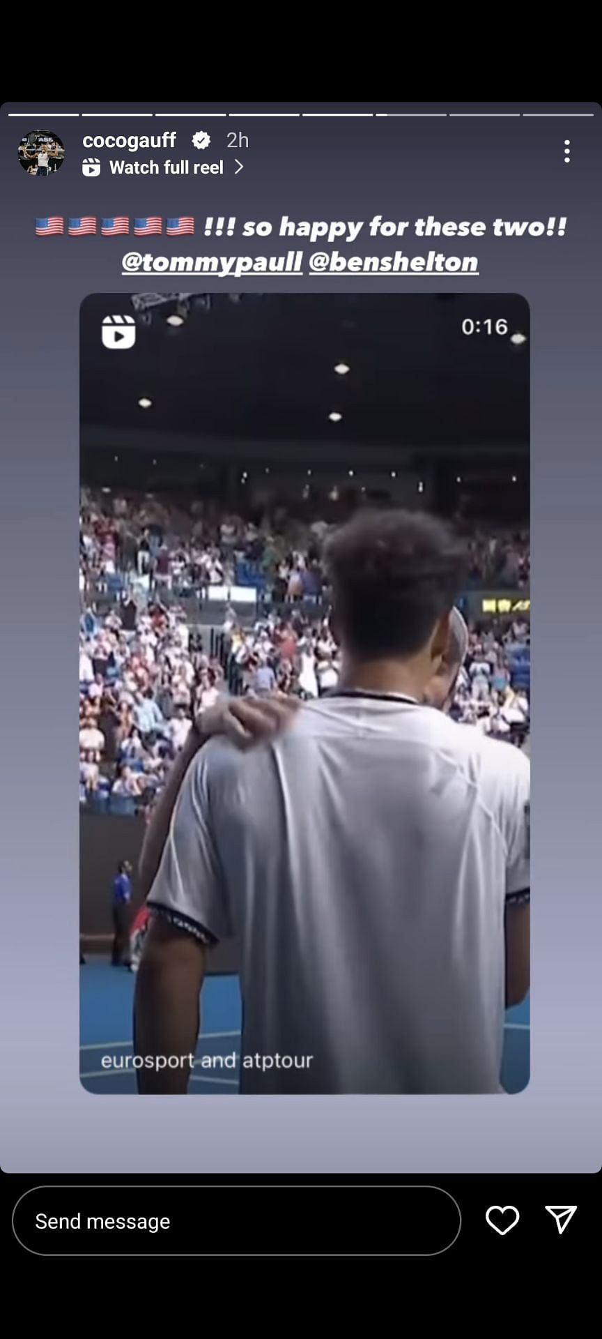 Coco Gauff congratulating Tommy Paul and Ben Shelton