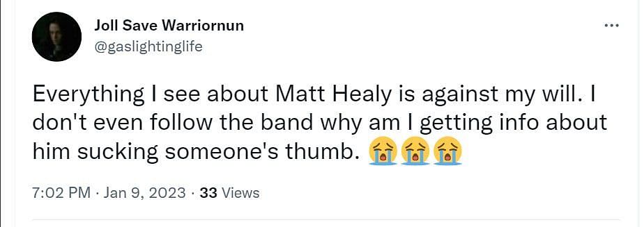 A comment trolling Healy for his antics (Image via Twitter/@gaslightinglife)