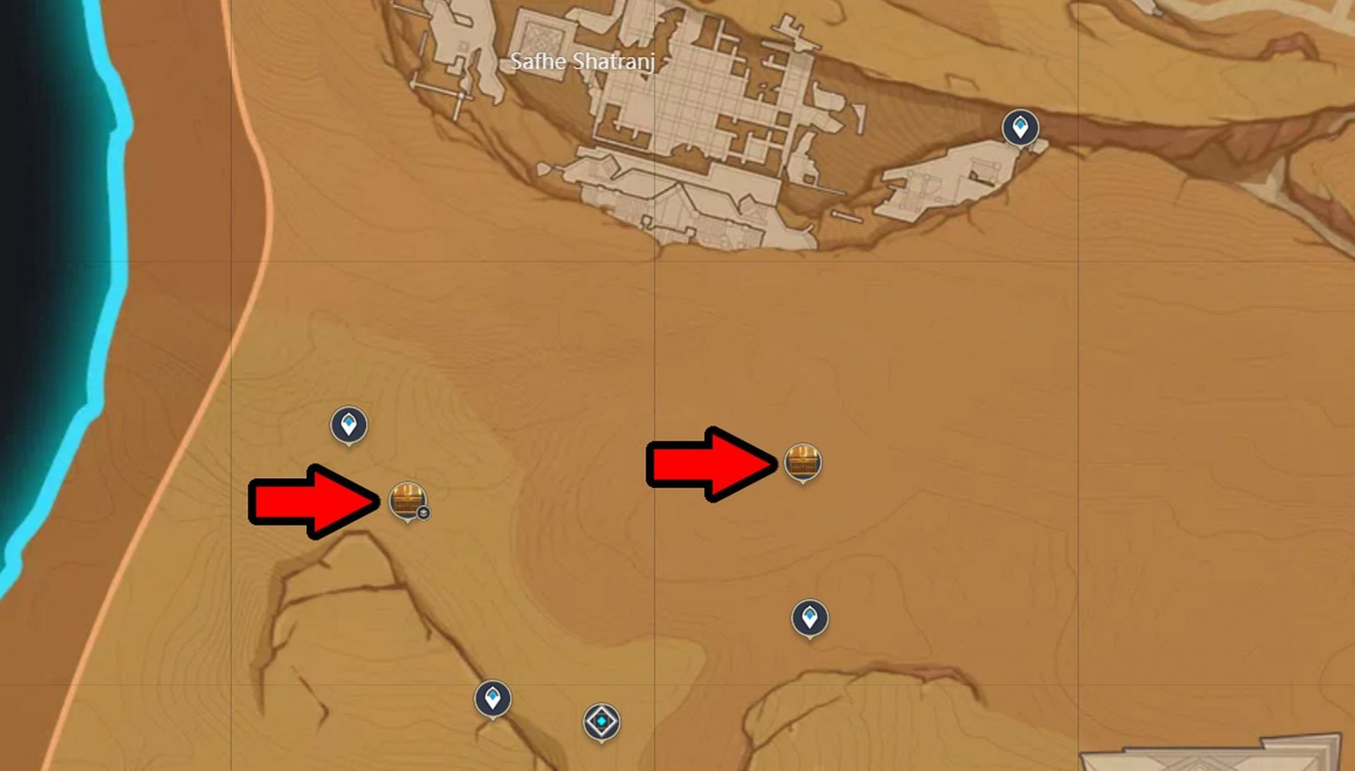 A map of the two Precious Chests&#039; locations (Image via HoYoverse)
