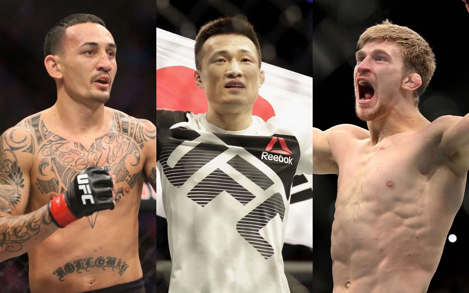 Max Holloway (left), Chan Sung Jung (centre), Arnold Allen (right)