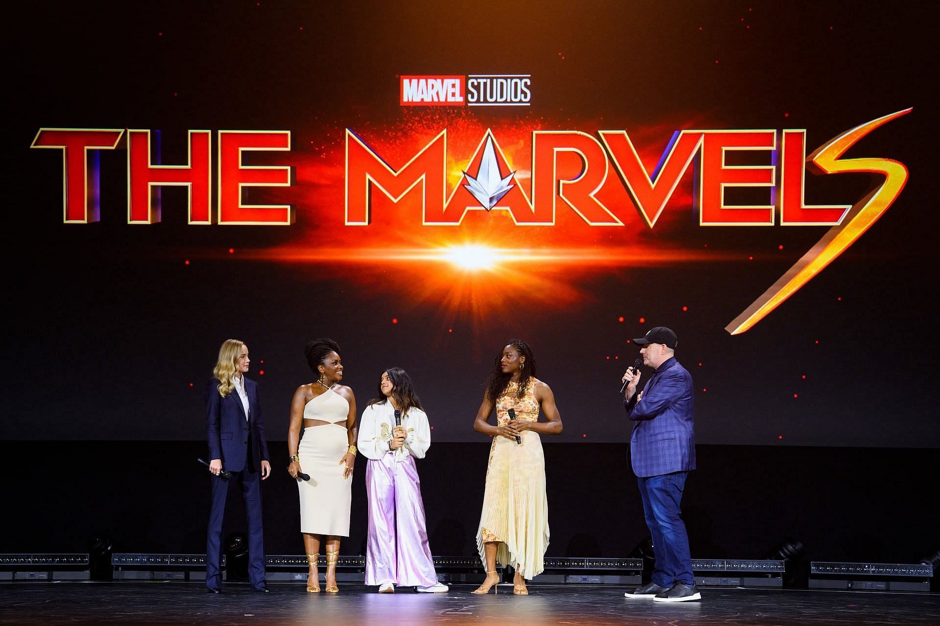 The Marvels cast and crew (Image via Getty Images)