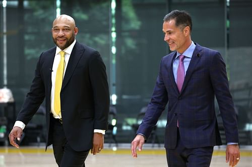 Darvin Ham and Rob Pelinka of the LA Lakers