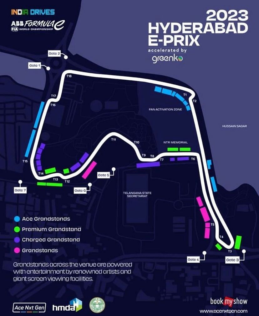 Circuit layout and grandstand locations for Hyderabad E-Prix