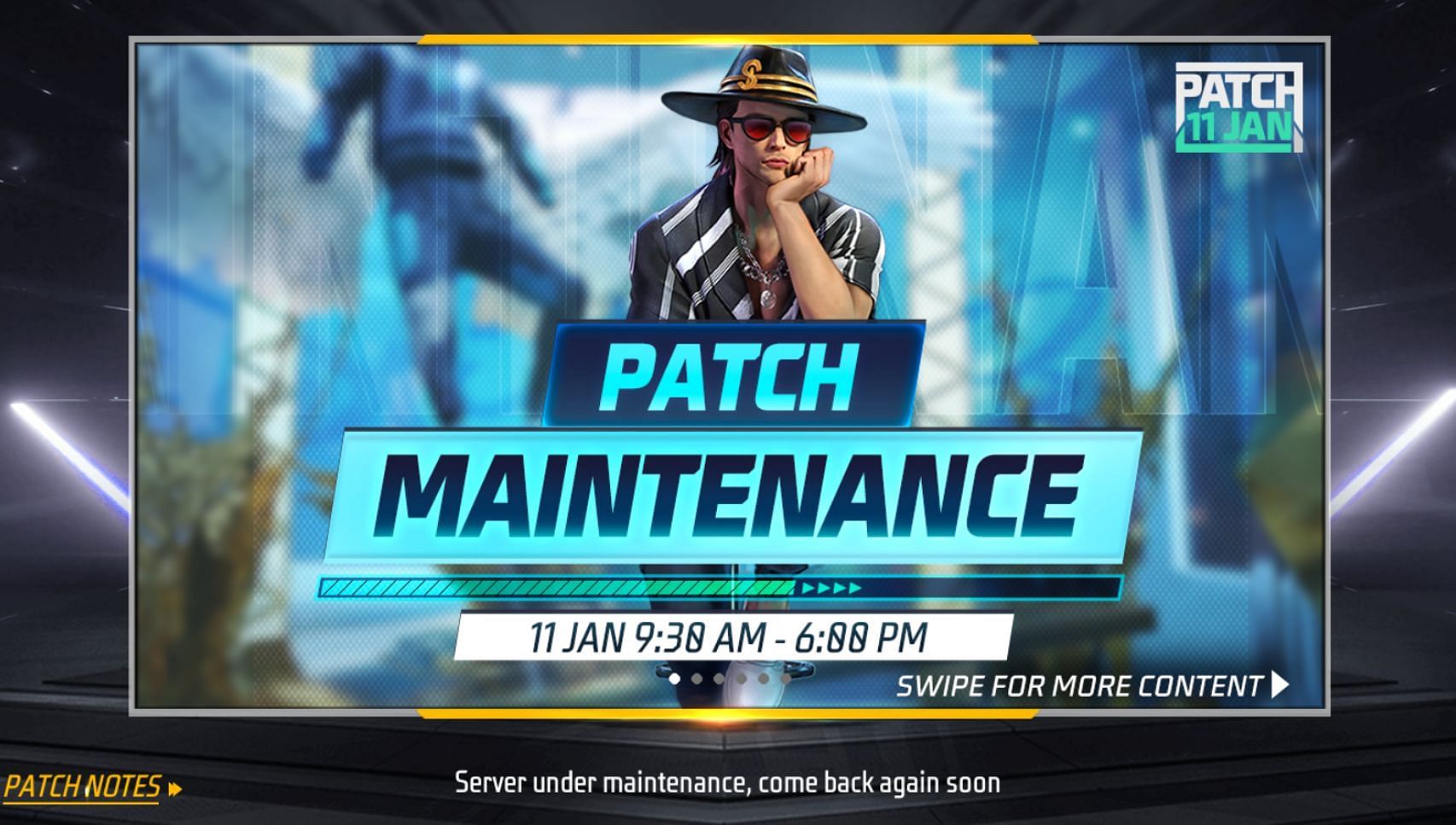 The maintenance schedule for the OB38 update on the Indian server (Image via Garena)