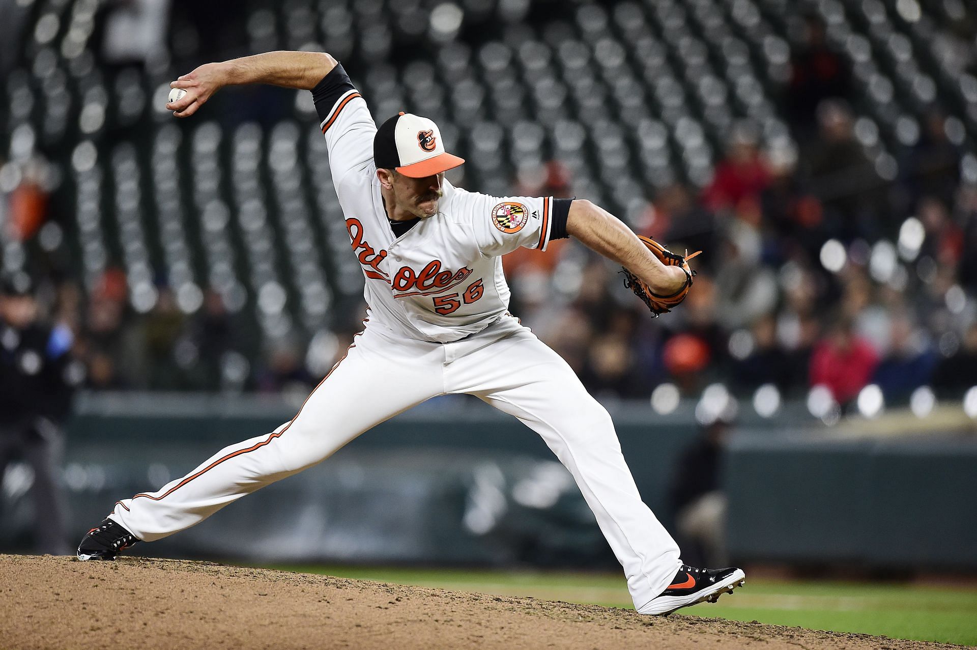 Darren O'Day of the Baltimore Orioles throws a pitch in the ninth inning against the Toronto Blue Jays