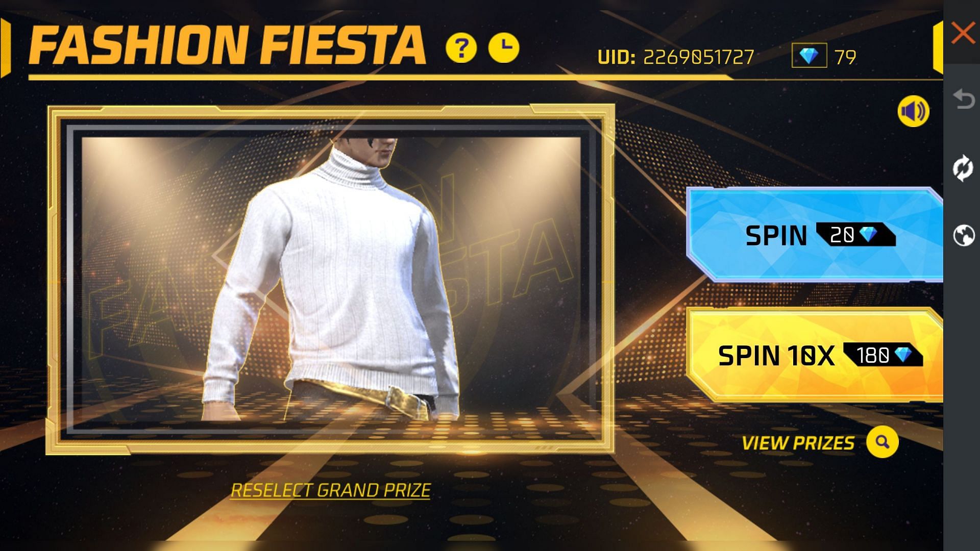 A spin in the Fashion Fiesta event is priced at 20 diamonds (Image via Garena)