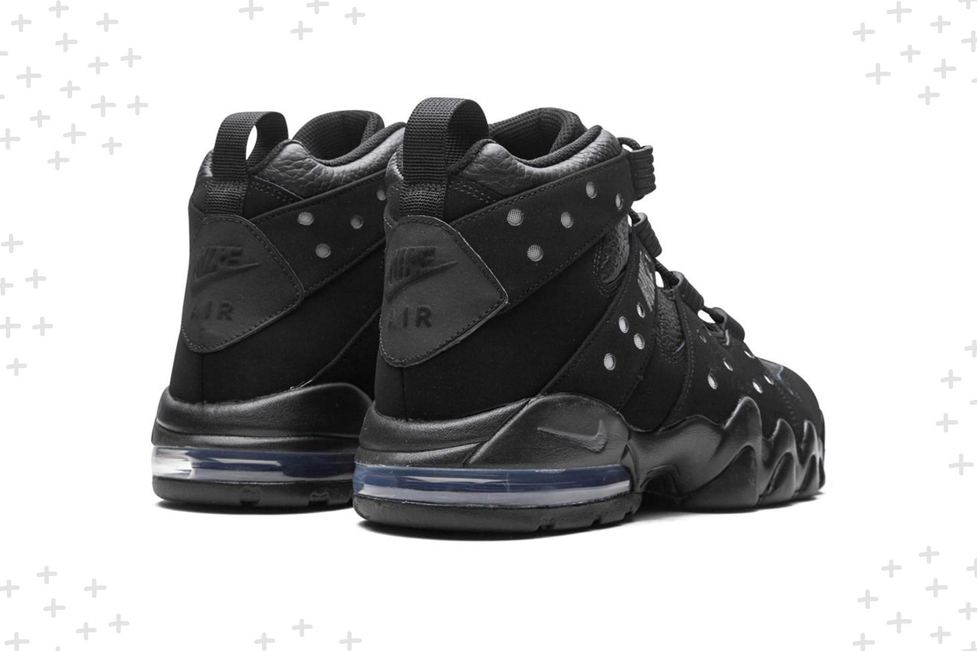 Here&#039;s a detailed look at the heel counters of the Nike Air Max CB 94 Black/Game Royal shoes (Image via Nike)
