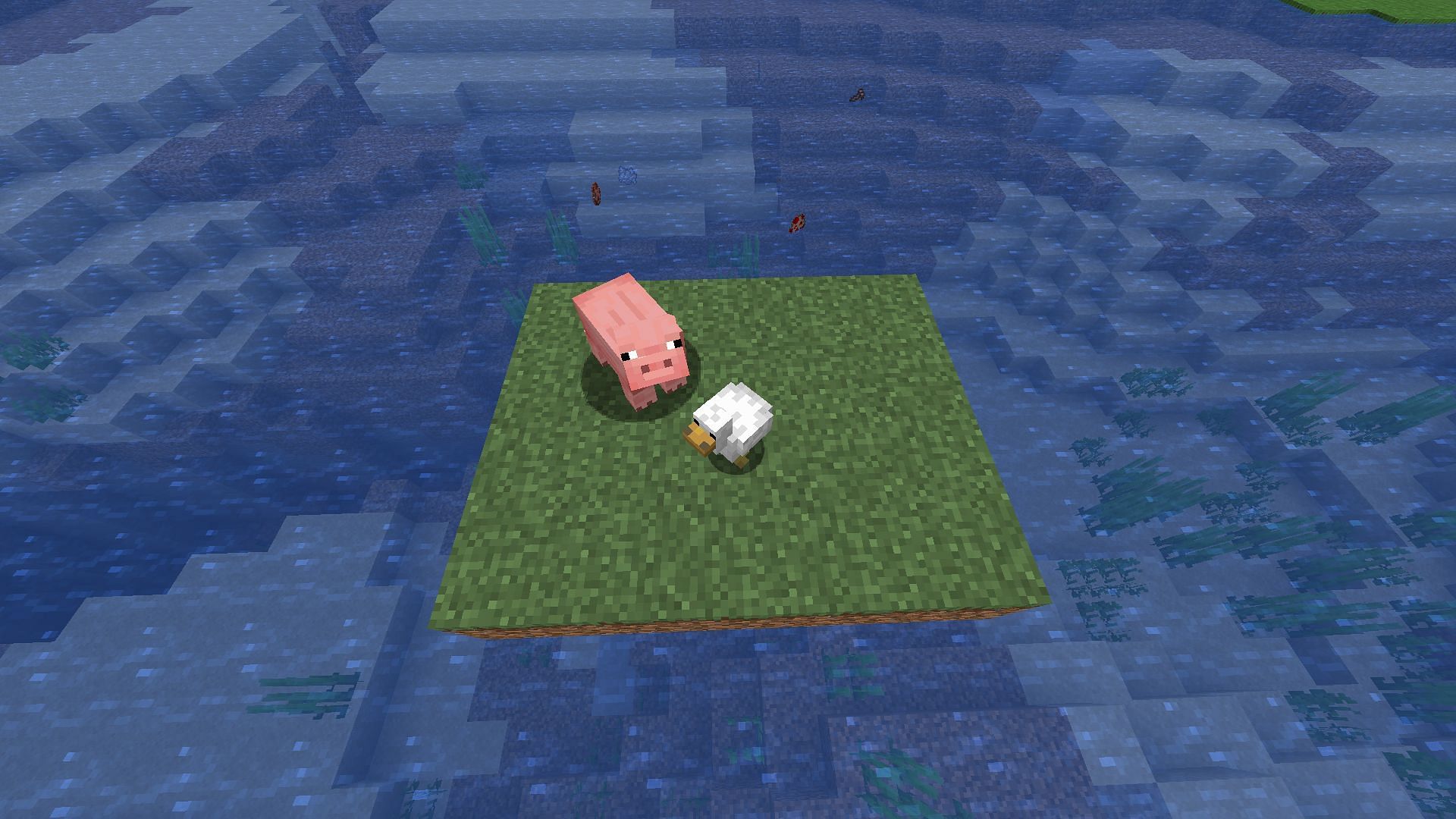 To test the ride command in Minecraft, players can place two mobs on an island to prevent them from moving. (Image via Mojang)