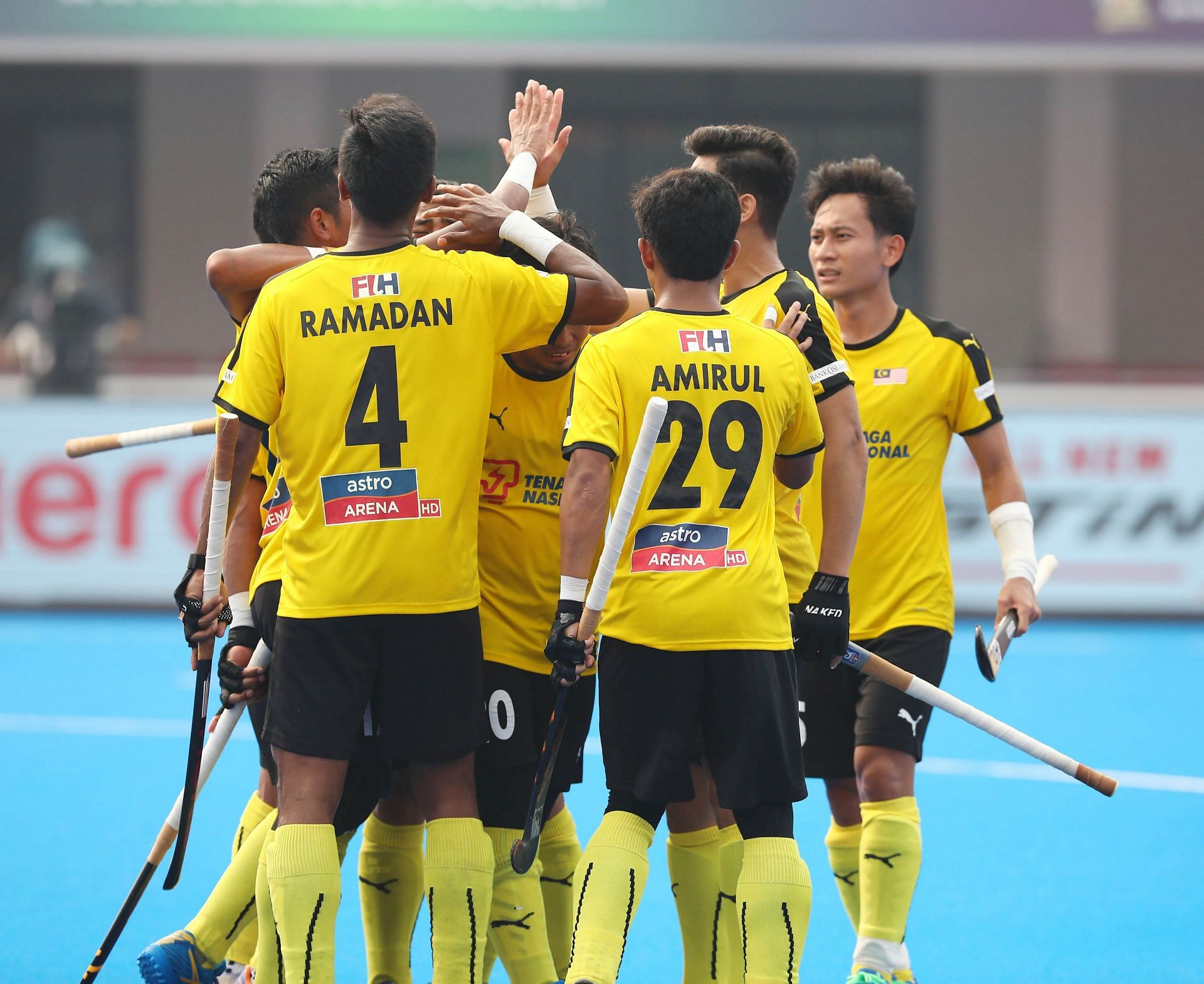 Malaysian team celebrating their win against New Zealand in an earlier match (Image Courtesy: Twitter/Hockey India)