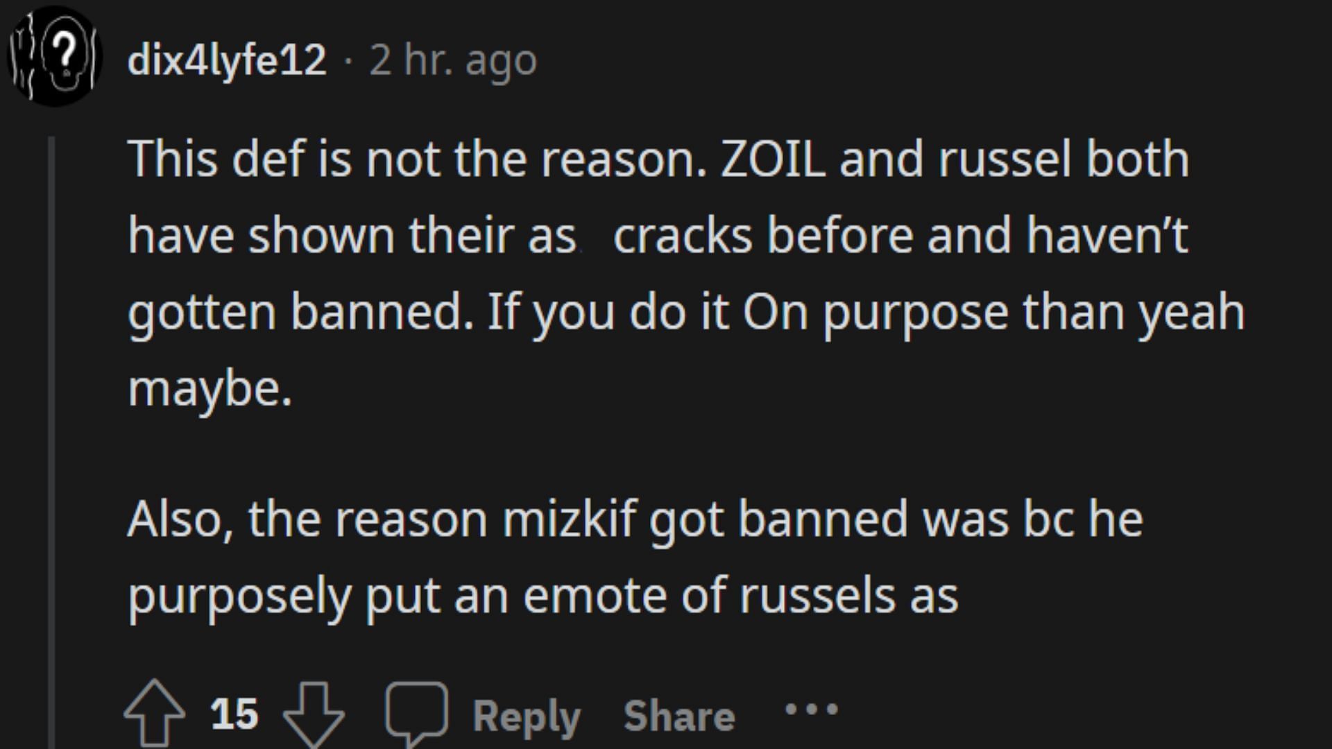 Redditor giving his opinion on the ban (Image via LivestreamFail/Reddit)