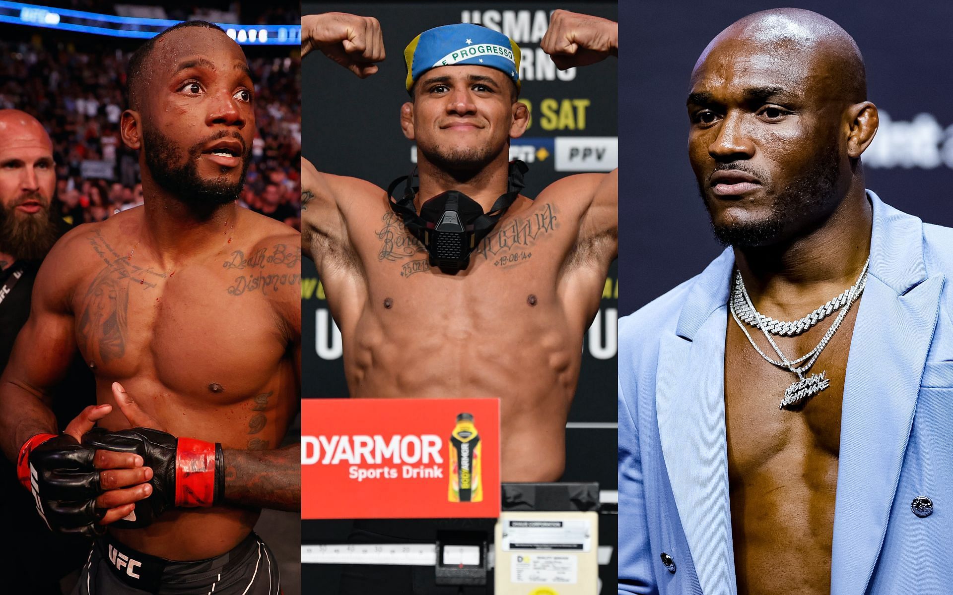 From the left- Leon Edwards, Gilbert Burns and Kamaru Usman [Image Courtesy: Getty Images]