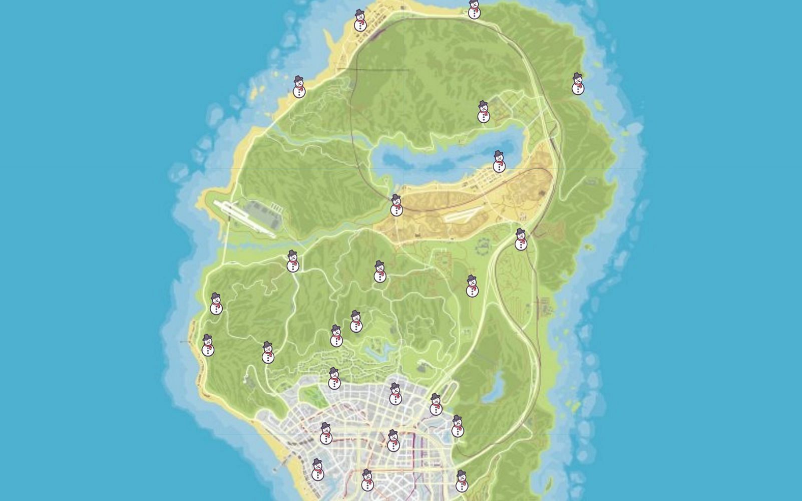 A map of all Snowmen locations (Image via Rockstar Games)