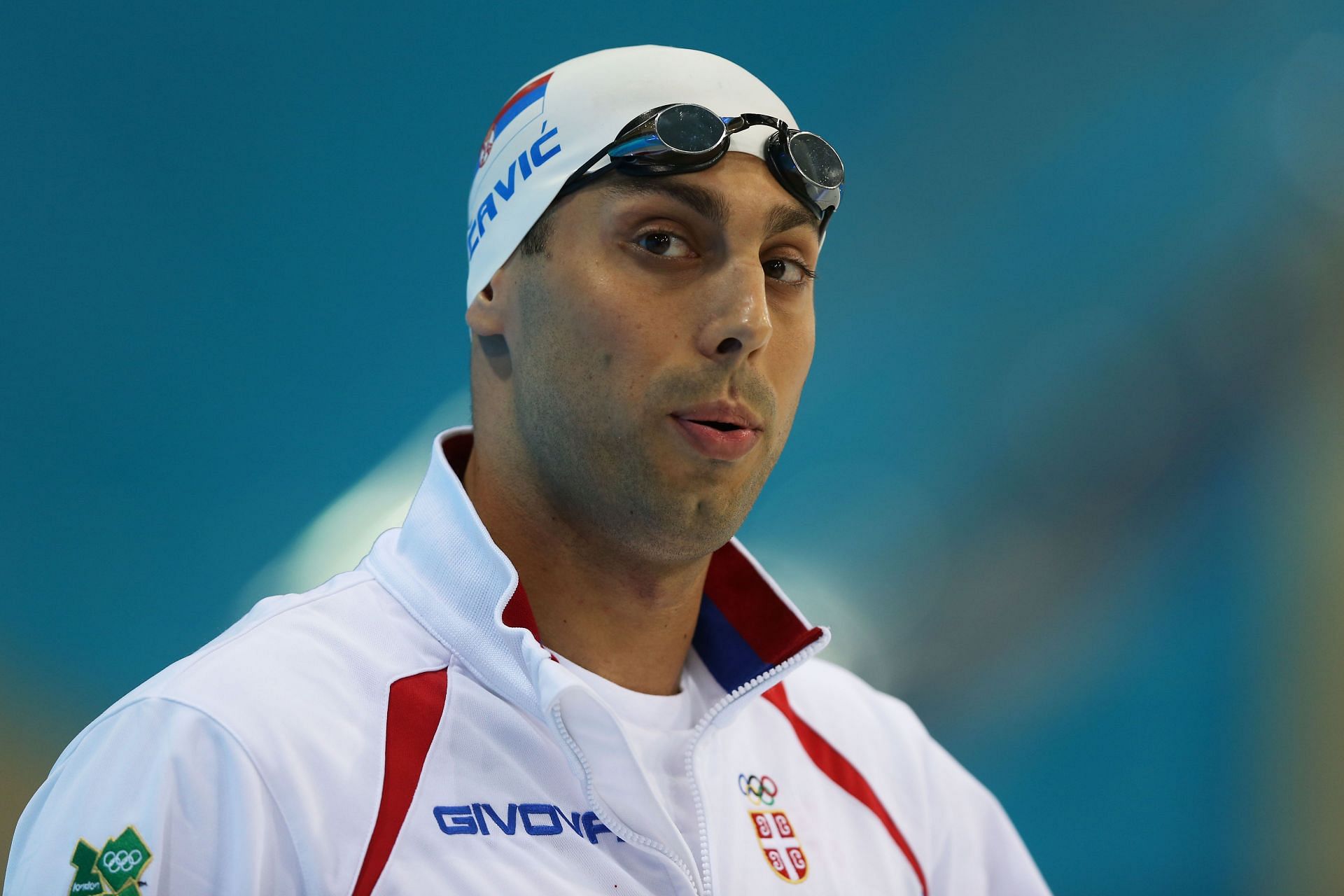 Milorad Cavic of Serbia looks on ahead of the Mens 100m Butterfly Final on Day 7 of the London 2012 Olympic Games at the Aquatics Centre on August 3, 2012, in London, England. (Photo by Clive Rose/Getty Images)