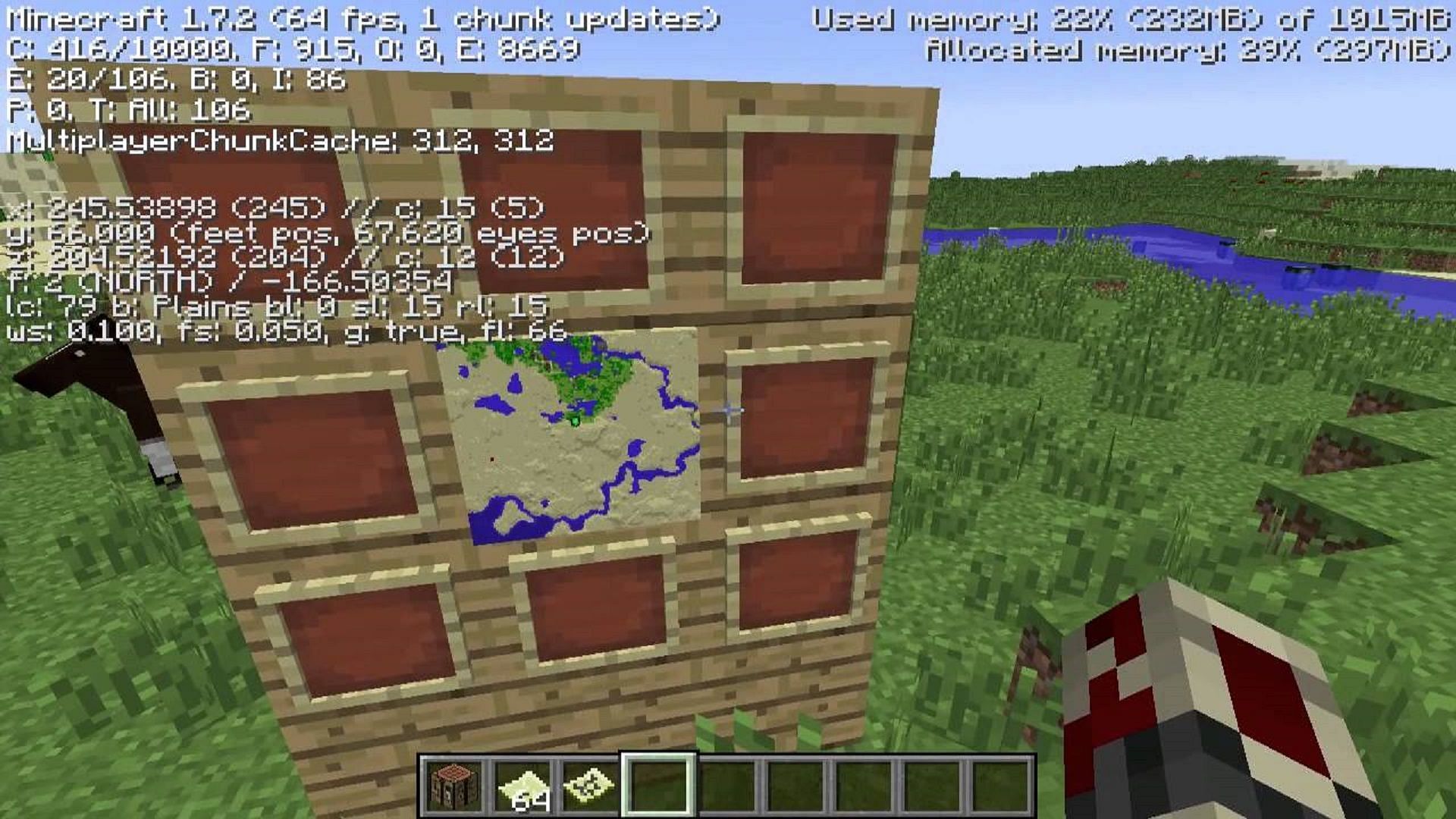 A connected wall map dating back to Minecraft version 1.7.2 (Image via jDantastic/YouTube)