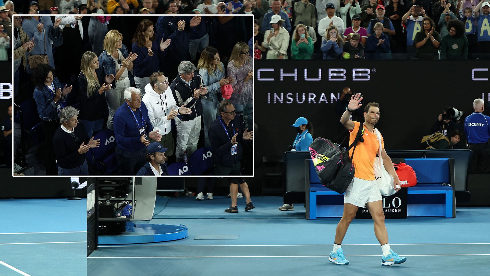 Rafael Nadal receives a standing ovation from his team.